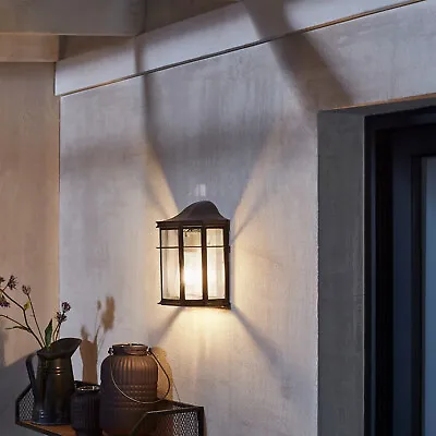 Traditional Half Lantern Bronze Wall Light Outdoor Diecast Clear Glass IP23 E27 • £12.95