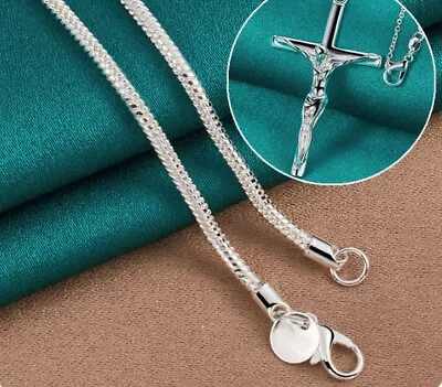 925 Sterling Silver  Crucifix Cross Pendant Necklace Chain Womens Men Jewellery • £13.49