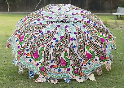 Indian Handmade Beautiful Peacock Embroidery Vintage Garden Big Patio Umbrella • $164.99