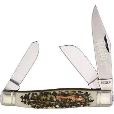 Marbles Large Stockman Pocket Knife Stainless Steel Blades Imitation Stag Handle • $21.09