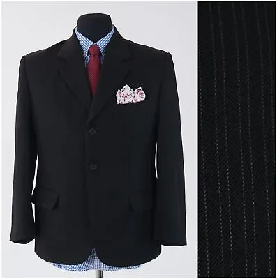 Mens Striped Sport Coat 40S US Size LEOPARD Black Wool Blazer Vintage Jacket • $29.99