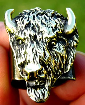 Men Signet Brass Ring Buffalo Bison Head Nice Gift Adjustable 6 To 11 Size • $41.30