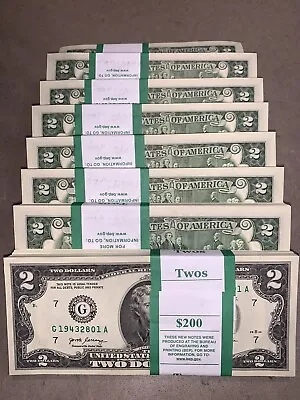 Pack Of (20) NEW $2 Bills Uncirculated Consecutive Serial# Two Dollar REAL MONEY • $64.95