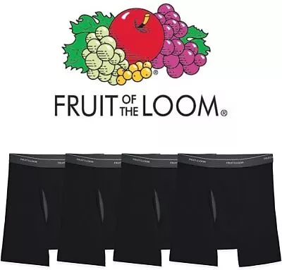 Mens 4 Pack Fruit Of The Loom Black Boxer Briefs  Underwear 100% Cotton S-5X • $25.99