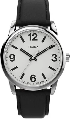 Timex Easy Reader Silver-tone Genuine Black Leather Men’s Watch TW2U71700 • $33