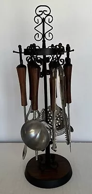 Vtg Brown Bartender Stand Kit With 6 Tools For Mixology Cocktails • $25