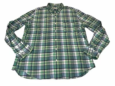 J. Crew Indian Mardras Slim Mens Shirt XXL 2XL Green Blue Button Up • $9.99