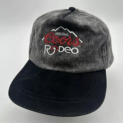 Vintage Original Coors Rodeo Black Suede Bill Denim SnapBack Hat Cap One Size • $22.95