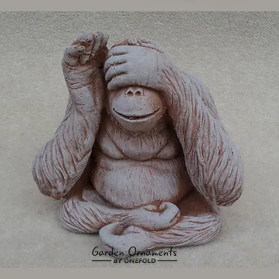 Wise Monkey See No Evil Hand Cast Stone Outdoor Garden Ornament Ape Gift • £39.90