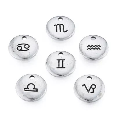 Tibetan Silver Charms Zodiac Horoscope Constellations 13mm Diameter 15pcs C464 • £2.75