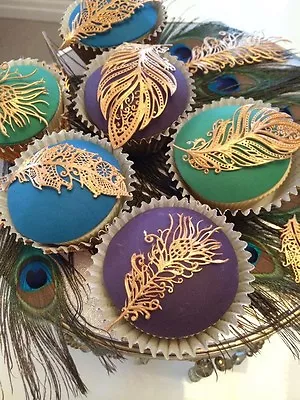 21 Pc Ready Made Edible Sugar Feathers  Cupcake Birthday Anniversary Engagement  • $20.13