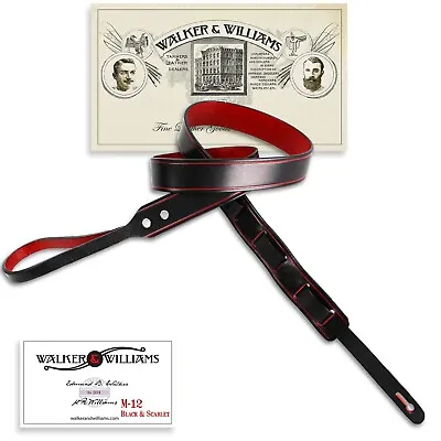 Walker & Williams M-12 Gloss Black And Red Premium Grain Leather Mandolin Strap • $33.95