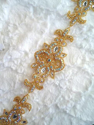 Gold Beaded Crystal AB Aurora Borealis Rhinestone Craft Bridal Trim XR75 • $48.99