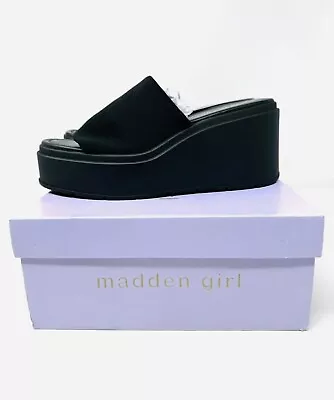 MADDEN GIRL Womens Black 1-1/2  Platform Wesley Wedge Slide Sandals 9 M • $19.96