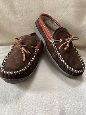 CABELA'S Brown Suede Non-Slip Sole Moccasins Easy-On Mocs SLIPPERS Mens Size 10 • $23.77