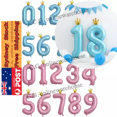 Candy Crown Blue Pink 40 Inch 100cm Number Foil Balloon Baby Kids Birthday Party • $5.50