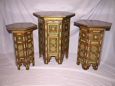 £350 • Buy Moorish Islamic Set Of 3 Hexagonal Side Tables.