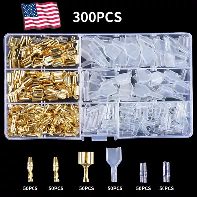 300PCS  Motorcycle Brass Male&Female Bullet Terminal Electrical Wire Connector • $10.25