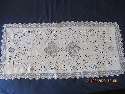 Antique Vintage Handmade Linen Lace Runner Italy  As Is Edging  20x44  • $19.99