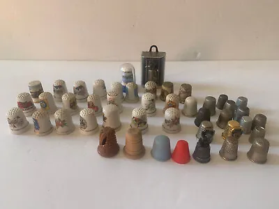 Vintage Lot Of 45 Thimbles - Wood Metal Plastic Porcelain Ceramic • $25