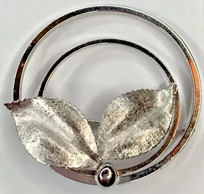 VTG Van Dell Sterling 925 Leaves Berry Holly Double Circle 1.5'' Brooch Pin 6G • $26.95