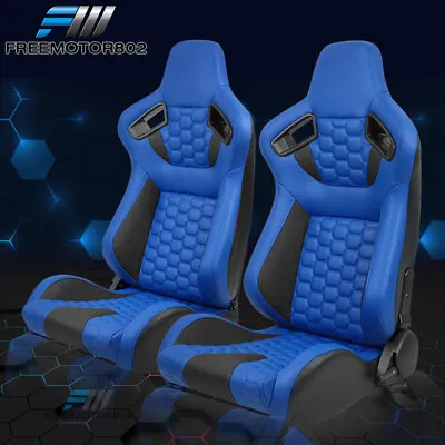 Adjustable Universal Racing Seat Honeycomb Blue Black PU Leather & Dual Sliderx2 • $359.85