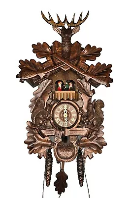 17  Hunters Musical German Cuckoo Clock Dancers Oak Leaves Rifles Buck Read Info • $250