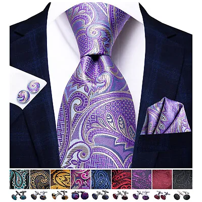 Extra Long Formal Mens Silk Tie Classic Paisley Striped Necktie Hanky Cufflinks • $10.83