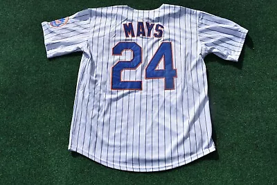 New Willie Mays New York Mets White Pinstripe Retro Baseball Jersey Men's Large • $45