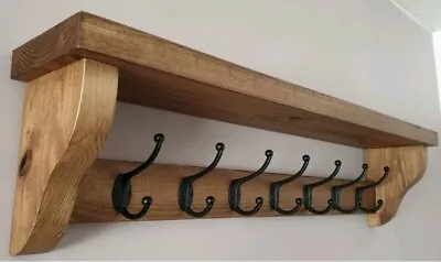 Coat Rack+Shelf Handmade Wall Mounted Floating Double Hooks • £68.99