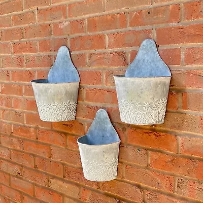 Wall Planter Outdoor Garden Set Of 3 Metal Hanging Baskets Troughs Art Plant Pot • £33