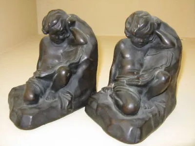 Antique Armor Bronze Signed Nude Boy Signed S. Morani Reading Book Bookends • $275