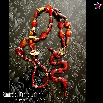 $256.50 • Buy Luxury Jewelry Necklace Vintage Style Pendant Woman Locket Beaded Layered Snake