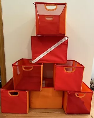 Set Of 7 Ikea Fold Down Storage Boxes Great For Toys Orange & Red. • $0.99