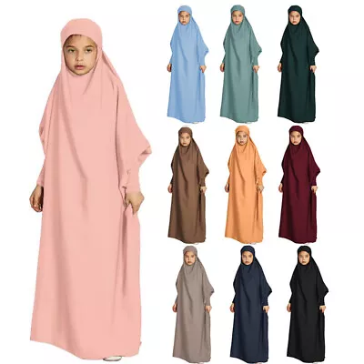 Kids Girls Overhead Muslim Prayer Dress Islamic Hijab Abaya Modest Jilbab Kaftan • £6.99