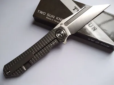TwoSun Knives One Solid Titanium M390 Blade Folding Pocket Knife TS195-Square • $112.50