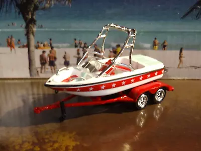 Mastercraft Water Ski Boat W/ Tandem Trailer 1/64 Scale Diecast Diorama Model B • $17.95