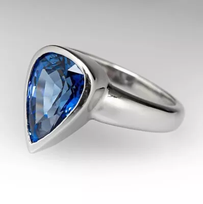 925 Sterling Silver Bezel Set Pear Sapphire Gemstone Lab Created Ring Platinum • $87.99