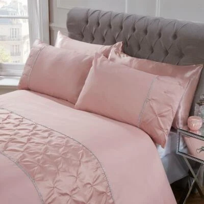 $59 • Buy Pintuck Diamante Diamond Band Quilt/Doona/Duvet Cover Pillowcase Set Blush