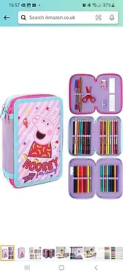 Peppa Pig 3 Tier Pencil Case Multi Compartment Colouring Pens Pencils Set • £9.99