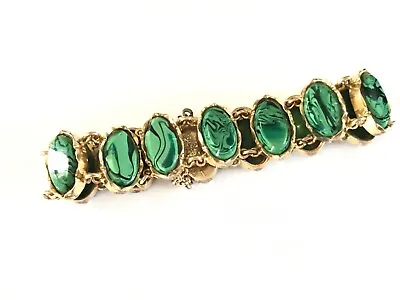 Antique Victorian 1890's 9 Ct Rolled Gold Faux Malachite Bracelet. • £57.99