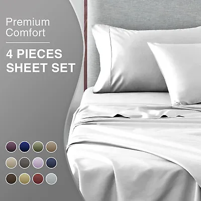 $24.96 • Buy 1800TC Ultra SOFT-4 Pcs FLAT& FITTED Sheet Set Single/Double/Queen/King Size Bed