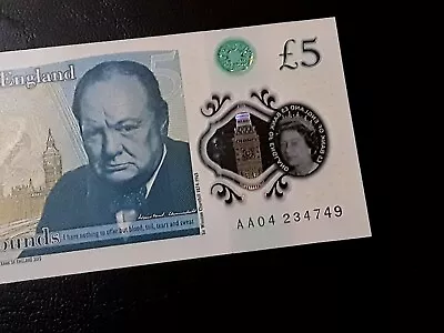 AA04 £5 Plastic Polymer Five Pound Note  AA Prefix  AA04 234749 Mint Condition • £2.99
