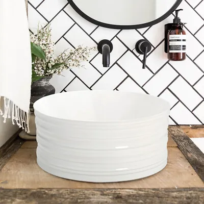 Round Bathroom Cloakroom Ceramic Counter Top Wash Basin Sink Washing Bowl Vessel • £55.95
