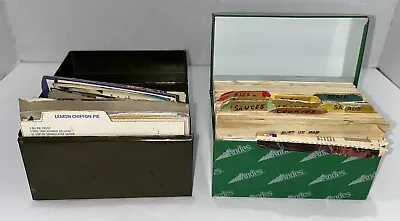 Vtg Grandma’s Metal Recipe Boxes With Handwritten Cards Clipped Cut-Out • $33.25