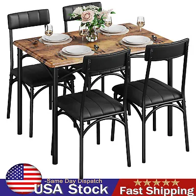 5 Pieces Dining Table Set With Upholstered Chairs For 4 Kitchen Breakfast Wooden • $165.99