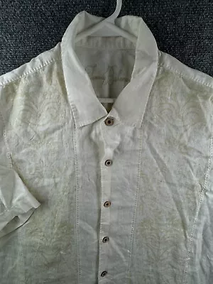 Tommy Bahama Camp Shirt Button Up Hawaiian Men Short Sleeve All Linen Ivory 2XL • $20.99