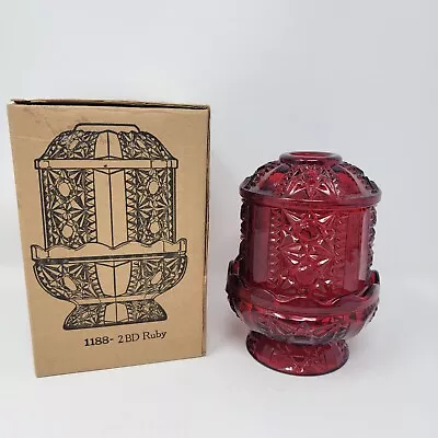 Vintage Ruby Red Homco Indiana Glass Stars And Bars Fairy Lamp Light In Box • $24.99