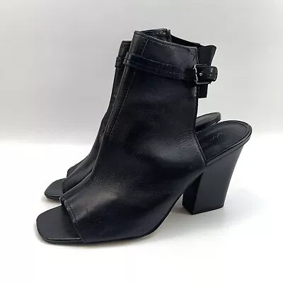 Via Spiga Argon Heeled Leather Peep Toe Ankle Black Booties Shoes Women's 9.5 • $39.99