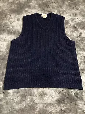 Vintage Eddie Bauer 100% Wool Sweater Vest Mens Medium Blue V-Neck Sweater • $22